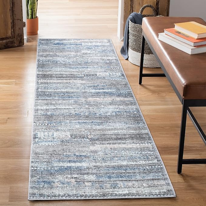 Bloom Rugs Washable Non-Slip 7 ft Runner - Gray/Blue/Blush Modern Abstract Runner for Entryway, Hallway, Bathroom, and Kitchen - Exact Size: 2.5' x 7'