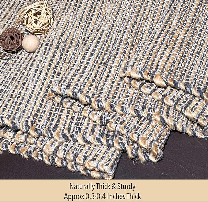 Chardin home Natural Jute Table Runner 13x72 Inch – Vintage Boho Rustic Table Decor – Handwoven Table Runner in Natural Jute and Grey – Farmhouse Dining or Console Table Accent