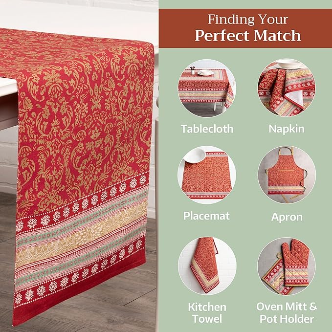 Maison d' Hermine Table Runner 100% Cotton Double Layer Table Runners 72 inches Long for Thanksgiving Christmas Decorations Home Kitchen Dining Party Wedding (Sofia, 14.5" x 72")