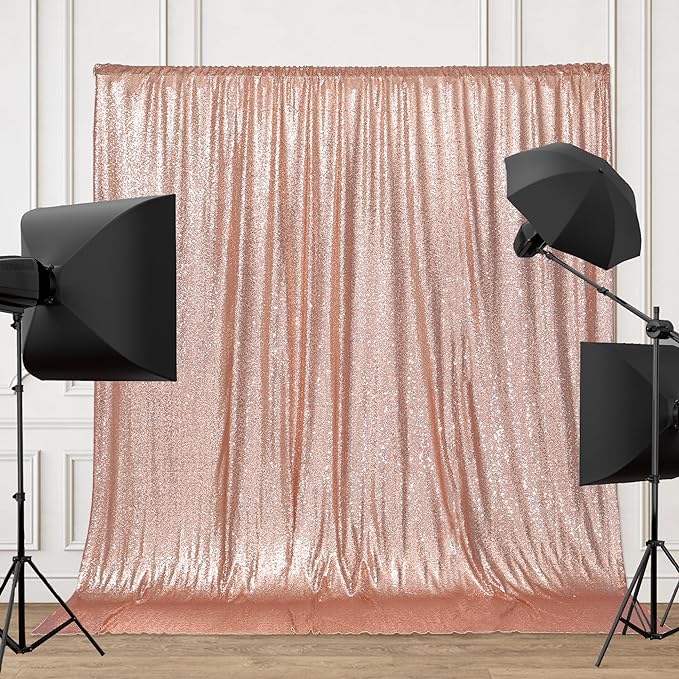 PartyDelight Sequin Backdrop Rose Gold 6Ft x 8Ft Photograph Wedding Curtain Special Events