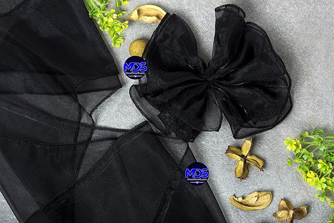 MDS Pack of 300 PCS Organza Chair Sashes Wider Dining Chair Bows Ribbon Tie Back for Wedding Party Birthday Bridal Shower Reception Event Banquet Home Chair Cover Decoration - Black