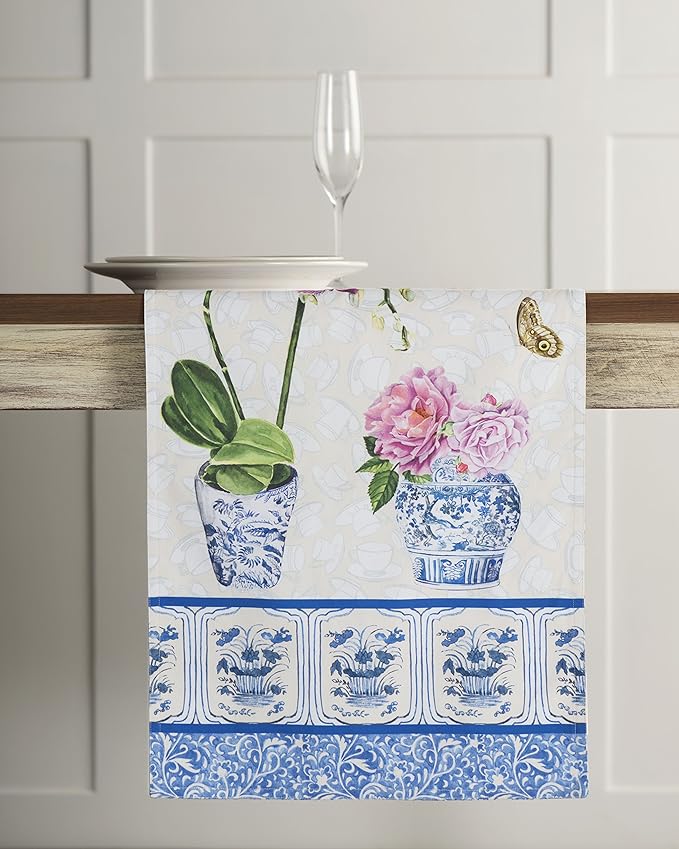 Maison d' Hermine Table Runner 100% Cotton Double Layer Table Runners 72 inches Long Decorative for Home Kitchen Dining Party Baby Shower Wedding Bridal Shower Spring Summer (Canton, 14.50" x 72")