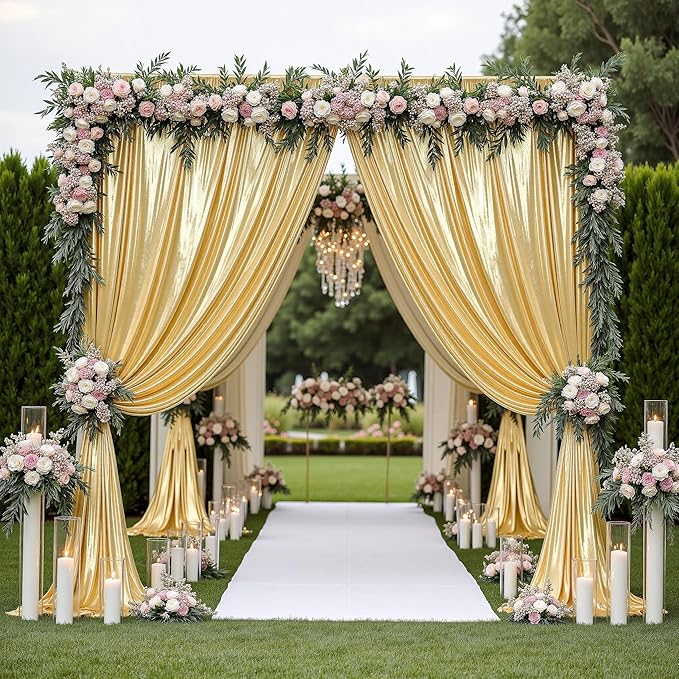 PartyVillage 20x14FT Gold Sequin Backdrop Curtain -4 Panels 5x14FT Wrinkle Free Shimmer Back Drop Cloth, Glitter Backdrop Drapes for Photography, Birthday, Wedding, Graduation Background