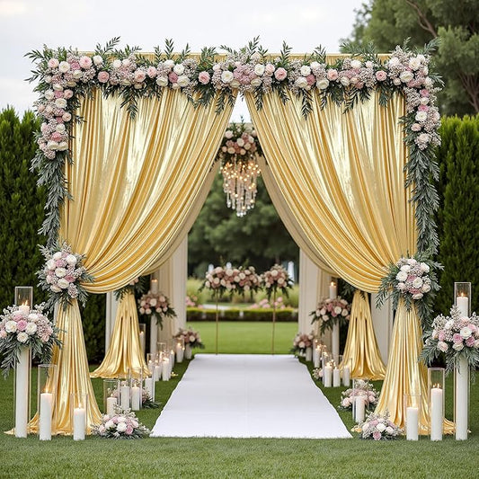 PartyVillage 20x14FT Gold Sequin Backdrop Curtain -4 Panels 5x14FT Wrinkle Free Shimmer Back Drop Cloth, Glitter Backdrop Drapes for Photography, Birthday, Wedding, Graduation Background