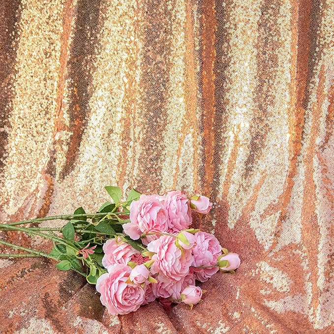 Rose Gold Sequin Backdrop Curtains Glitter Drapes 2FTx8FT 2 Panels for Wedding Birthday Party Decorations Bridal Baby Shower Party Supplies Sparkly Photography Background