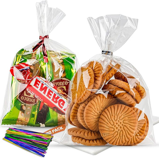 NPLUX 100 Pack Cellophane Bags Small Plastic Cookie Bag Clear Treat Bags with Twist Ties for Small Gift Party Favors, Bakery, Candy, Popcorn(4×6In)