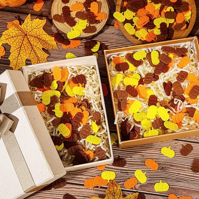 MARFOREVER Fall Felt Pumpkin Confetti, 500Pcs Thanksgiving Pumpkins Confetti Decorations Orange Yellow Autumn Table Scatter Centerpiece for Autumn Thanksgiving Day Party Accessories Supplies