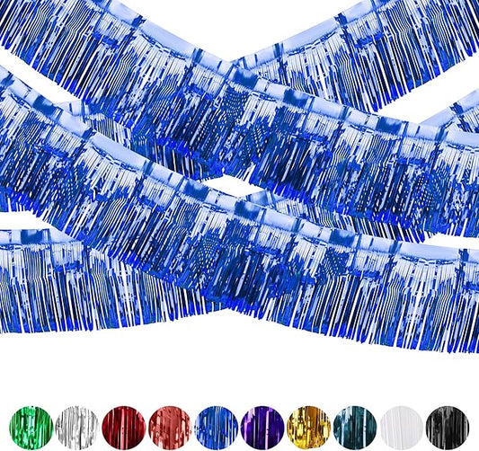4 Pack Iridescent Float Fringe Curtains, Metallic Foil Fringe Garland Shiny Tassel Foil Parade Float Decorations for Trailer Car Graduation Homecoming Outdoor Indoor Party (Royal Blue)