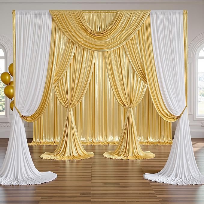 PartyVillage 30x10FT Gold Sequin Backdrop Curtain -6 Panels 5x10FT Wrinkle Free Shimmer Back Drop Cloth, Glitter Backdrop Drapes for Photography, Birthday, Wedding, Graduation Background