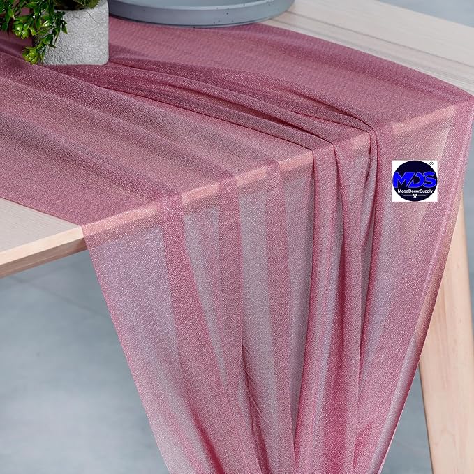 MDS 2 Pack 10ft Chiffon Table Runner 29 x 120 Inches Sheer Wedding Runner Romantic Rustic Table Runner for Wedding Decorations, Birthday Parties, Bridal Shower Party Arch Decor - mauva