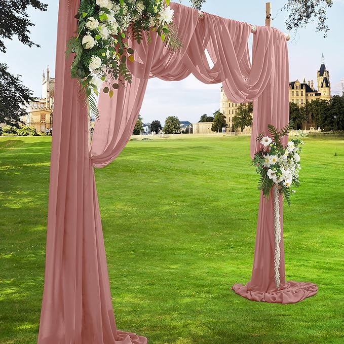 VACVELT Wedding Arch Draping Fabric Dusty Rose Chiffon, 2 Panels Sheer Drapes 30 Inch x 20ft Chiffon Backdrop Curtain Decor, Outdoor Sheer Drapery for Ceremony Party