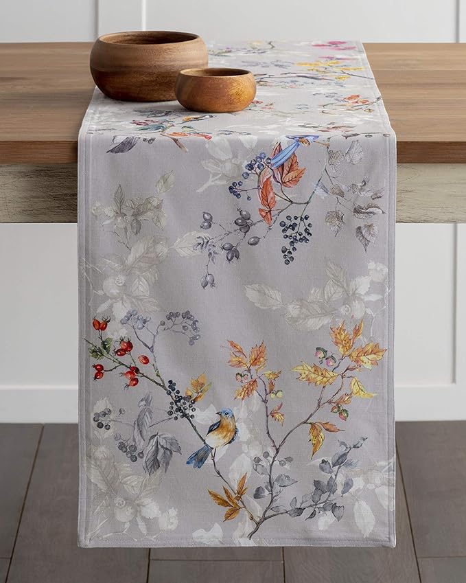 Maison d' Hermine Table Runner 100% Cotton Double Layer Table Runners 72 inches Long for Thanksgiving Christmas Decorations Home Kitchen Dining Party Wedding (Equinoxe - Grey, 14.5" x 72")