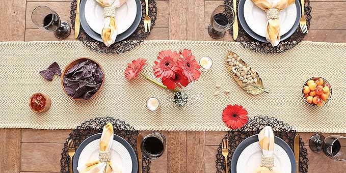 DII Woven Basic Tabletop Collection, Chevron Table Runner, 15x108, Honey Gold