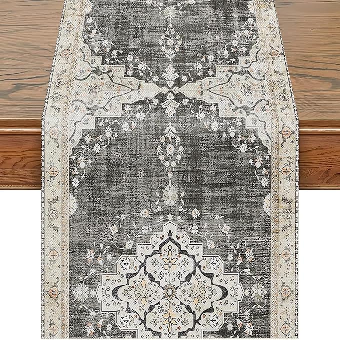 Snycler Table Runner Boho Table Runners Vintage Elegant Farmhouse Table Center Linen Decor for Home Dining Party Entrance (13x108 Inch) Black