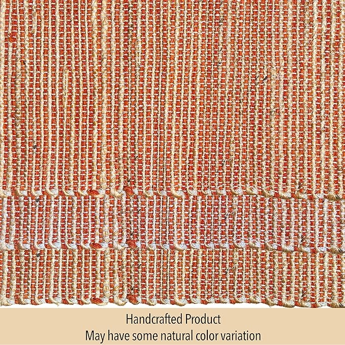 Chardin home Natural Jute Table Runner 13x48 Inch – Vintage Boho Rustic Table Decor – Handwoven Table Runner in Natural Jute and Rust Orange – Farmhouse Dining or Console Table Accent