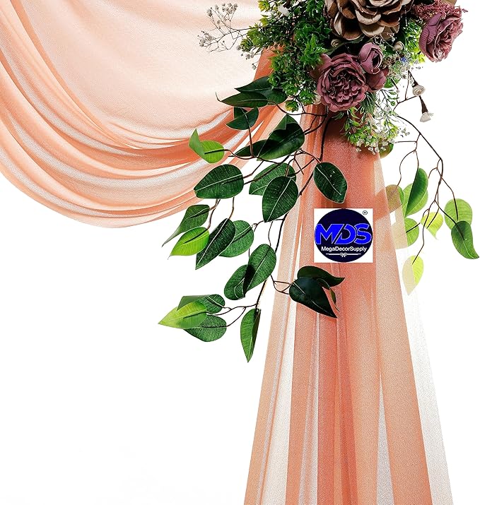 MDS Halloween Chiffon Draping Fabric - 1 Panel, 30" Wide x 75ft Long - Sheer Spooky Arbor & Canopy Drapery for Haunted House Backdrops, Party Ceilings, DIY Costumes & Themed Events - Coral Peach