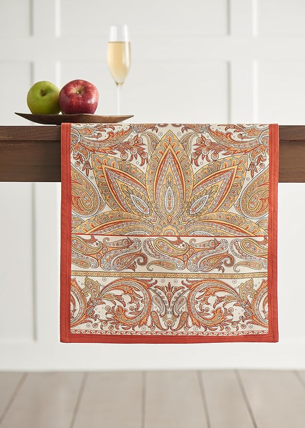 Maison d' Hermine Table Runner 100% Cotton Double Layer Table Runners 108 inches Long for Thanksgiving Christmas Decorations Home Kitchen Dining Party Wedding (Kashmir Paisley, 14.5" x 108")