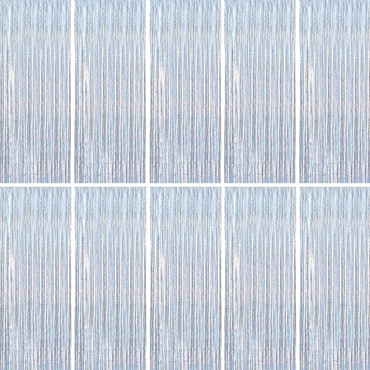 BTSD-home 10 Pack Laser Silver Foil Fringe Curtain Metallic Streamer Party Decorations Photo Booth Backdrop Door Curtains for Wedding Birthday Baby Shower Bachelorette Halloween