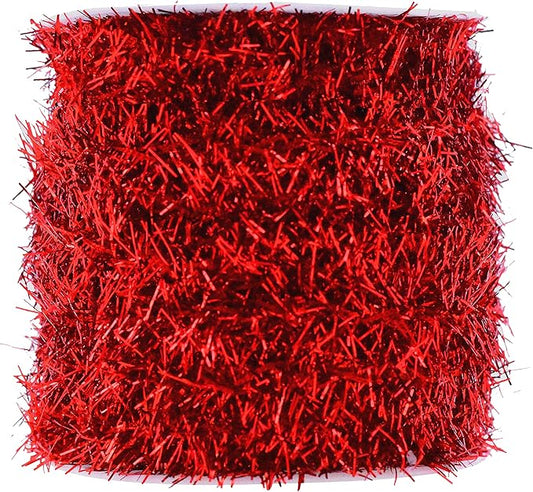 Mandala Crafts Red Tinsel Garland - Thin Metallic Foil Glitter Mini Garland for Christmas Tree, Party, Wedding Decor, and Holiday Decorations