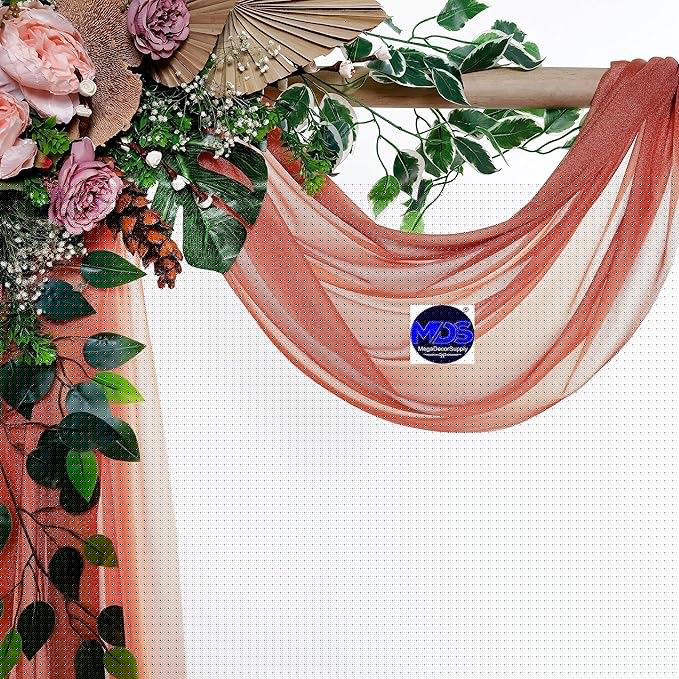 MDS Halloween Chiffon Draping Fabric - 1 Panel, 30" Wide x 50ft Long - Sheer Spooky Arbor & Canopy Drapery for Haunted House Backdrops, Party Ceilings, DIY Costumes & Themed Events - Terracotta