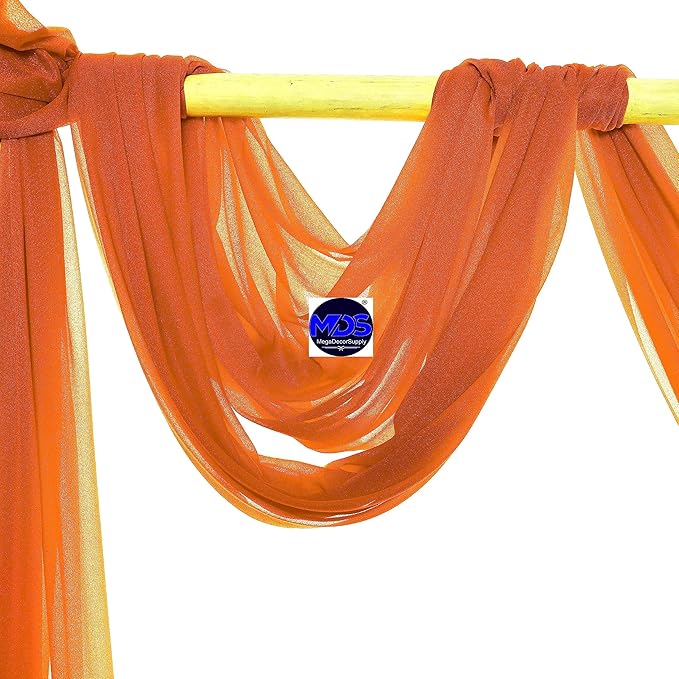 MDS Halloween Chiffon Draping Fabric - 1 Panel, 30" Wide x 100ft Long - Sheer Spooky Arbor & Canopy Drapery for Haunted House Backdrops, Party Ceilings, DIY Costumes & Themed Events - Orange