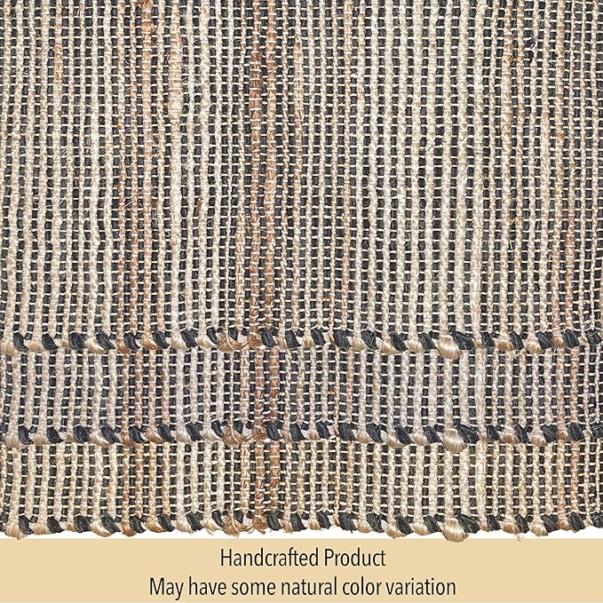 Chardin home Natural Jute Table Runner 13x72 Inch – Vintage Boho Rustic Table Decor – Handwoven Table Runner in Natural Jute and Black – Farmhouse Dining or Console Table Accent