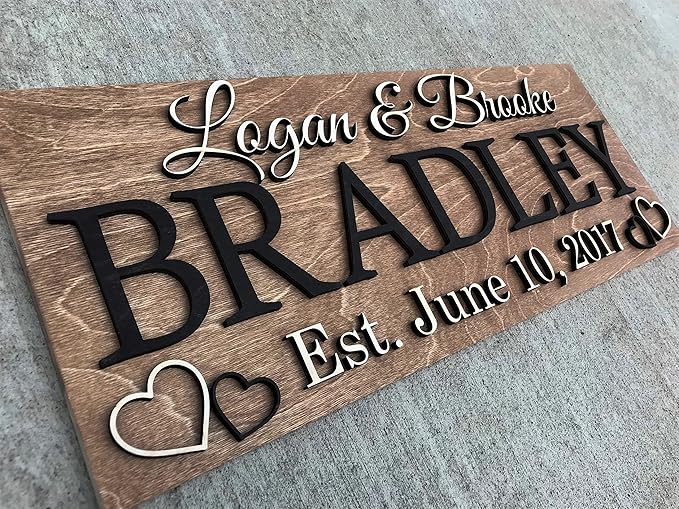 Personalized Wedding Gift – Custom Wood Last Name Established Sign, Family Name Sign, Wooden Sign, Couples Gift, 5 Year Anniversary
