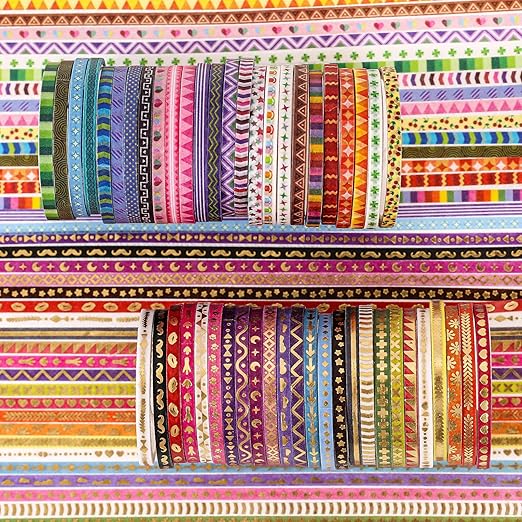 emmoolife 50 Rolls Skinny Washi Tape Set 3mm Wide, Gold Foil Print Masking Thin Basic Patterns Decorative Tapes for Scrapbooking, Junk Journal Supplies, Bullet Journaling, Craft Tape for Women Girl