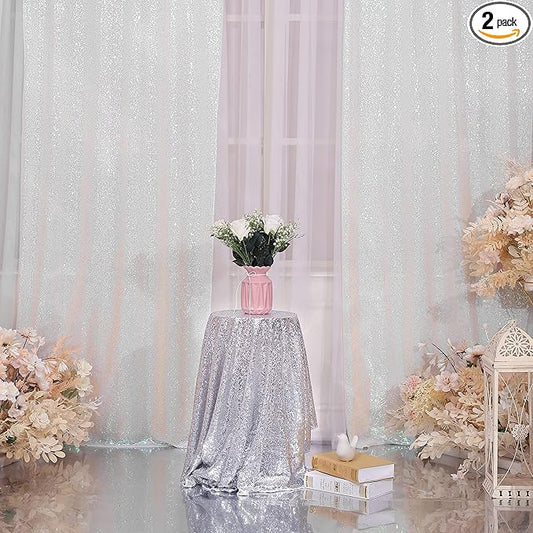 Poise3EHome 2Pcs 3Ft x 8Ft Sequin Backdrop Curtain, White Sequin Backdrop Curtain, Sequin Curtains for Party Wedding Sequence Backdrop