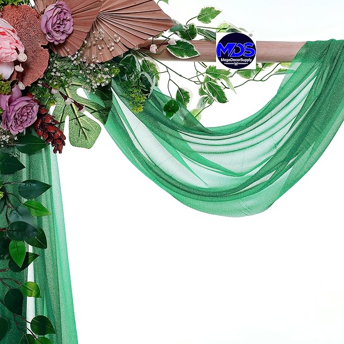 MDS Halloween Chiffon Draping Fabric - 1 Panel, 30" Wide x 30ft Long - Sheer Spooky Arbor & Canopy Drapery for Haunted House Backdrops, Party Ceilings, DIY Costumes & Themed Events - Emerald Green