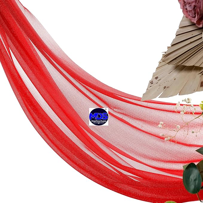 MDS Halloween Chiffon Draping Fabric - 2 Panel, 30" Wide x 100ft Long - Sheer Spooky Arbor & Canopy Drapery for Haunted House Backdrops, Party Ceilings, DIY Costumes & Themed Events - Red