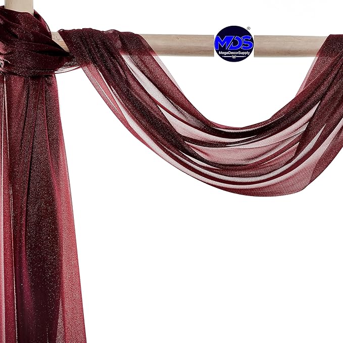 MDS Halloween Chiffon Draping Fabric - 1 Panel, 30" Wide x 50ft Long - Sheer Spooky Arbor & Canopy Drapery for Haunted House Backdrops, Party Ceilings, DIY Costumes & Themed Events - Burgundy