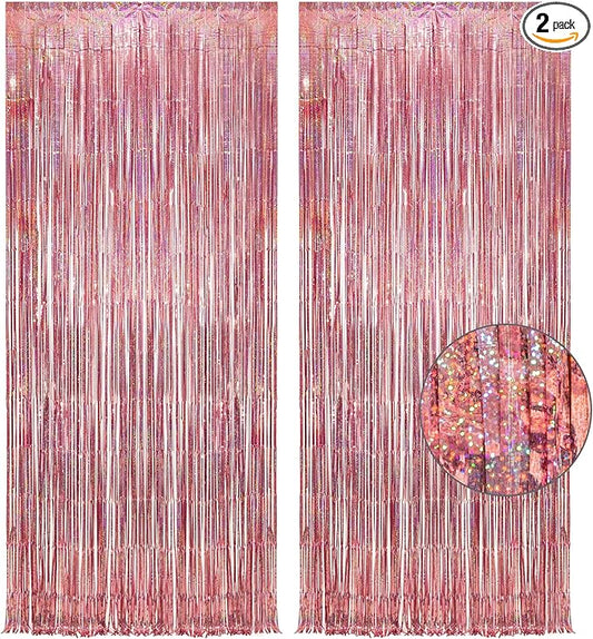 Rose Gold Tinsel Party Backdrop - GREATRIL Foil Fringe Curtain Party Photo Booth Backdrop for Birthdays Theme Decorations - 1m x 2.5m - Pack of 2