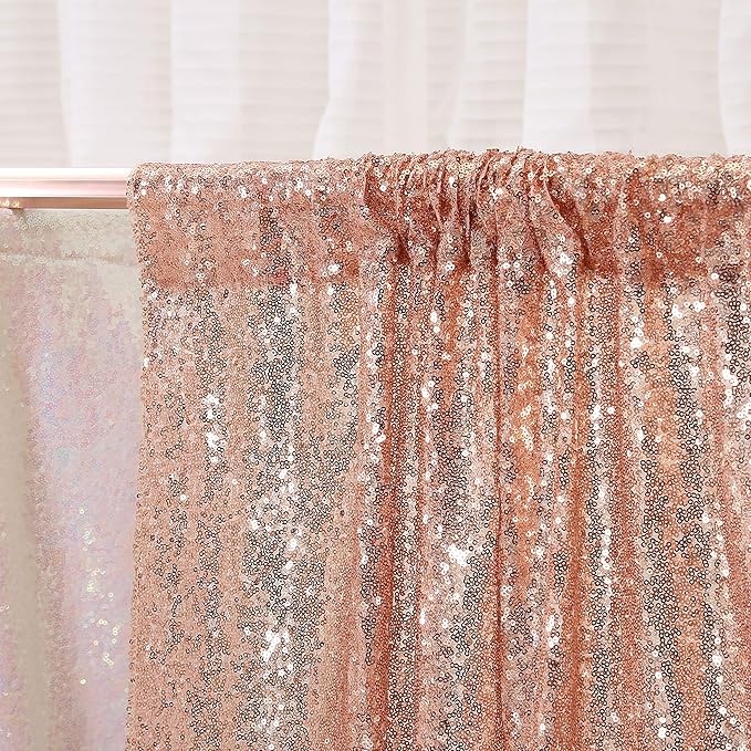 Poise3EHome Rose Gold Sequin Backdrop Curtains,4 Panels 2FTx8FT Glitter Background for Party Birthday Party Baby Shower Wedding Christmas Thanksgiving Halloween Holiday Festival Decor