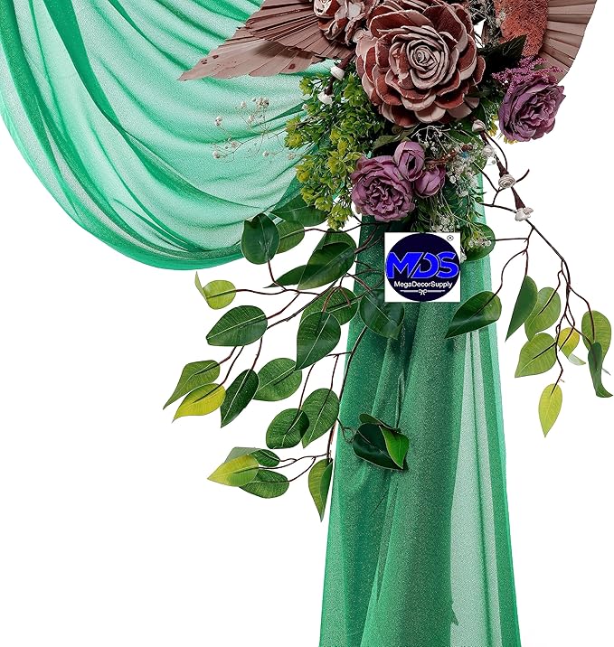 MDS Halloween Chiffon Draping Fabric - 2 Panel, 30" Wide x 75ft Long - Sheer Spooky Arbor & Canopy Drapery for Haunted House Backdrops, Party Ceilings, DIY Costumes & Themed Events - Emerald Green