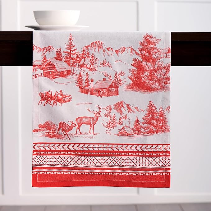 Maison d' Hermine Table Runner 100% Cotton Single Layer Table Runners 108 inches Long for Thanksgiving Christmas Decorations Home Kitchen Dining Party Wedding (Winter Jouy, 14.5" x 108")