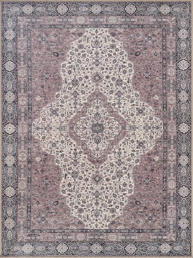 Bloom Rugs Washable Non-Slip 3' x 5' Rug - Cream/Green Traditional Medallion Area Rug for Living Room, Bedroom, Dining Room, and Kitchen - Exact Size: 3' x 5'