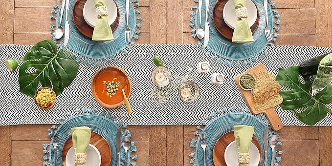 DII Woven Basic Tabletop Collection, Chevron Table Runner, 15x108, Black