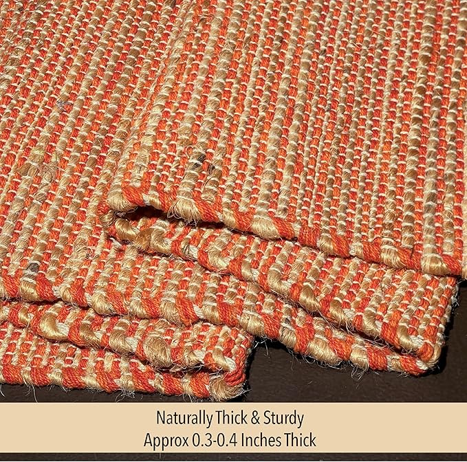 Chardin home Natural Jute Table Runner 13x36 Inch – Vintage Boho Rustic Table Decor – Handwoven Table Runner in Natural Jute and Rust Orange – Farmhouse Dining or Console Table Accent