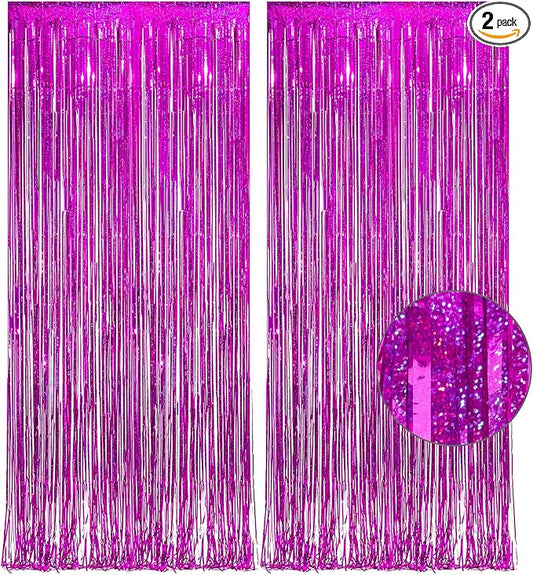 Magenta Tinsel Curtain Party Backdrop - GREATRIL Foil Fringe Curtain Photo Booth Streamers for Bachelorette Party Engagement Bridal Shower 2 PCS
