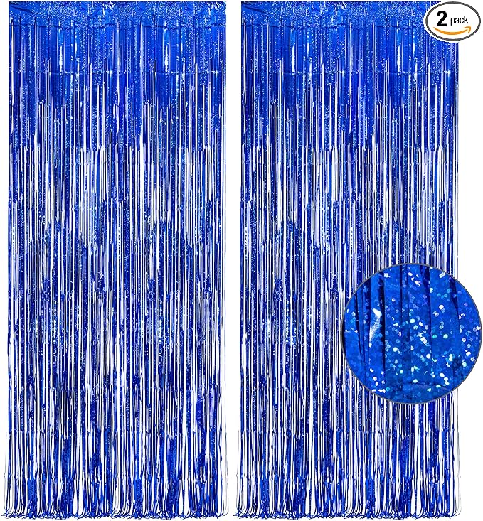 Dark Blue Tinsel Backdrop Streamers - GREATRIL Party Streamers Backdrop Foil Fringe Curtains for Birthdays/Bachelorette/Bridal Shower/Engagement Decorations - 1m x 2.5m - Pack of 2