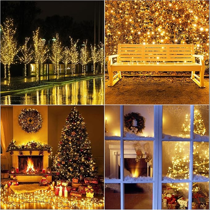 LAMPHOME 66ft Golden Christmas Decorative Mini Lights,200 LED Transparent Wire Fairy Starry String Lights Plug in,11 Lighting Modes, for Indoor Outdoor Xmas Tree Wedding Party Decoration (Yellow)
