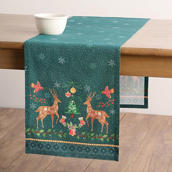 Maison d' Hermine Table Runner 100% Cotton Single Layer Table Runners 108 inches Long for Thanksgiving Christmas Decorations Home Kitchen Dining Party Wedding (Hygge Christmas, 14.5" x 108")