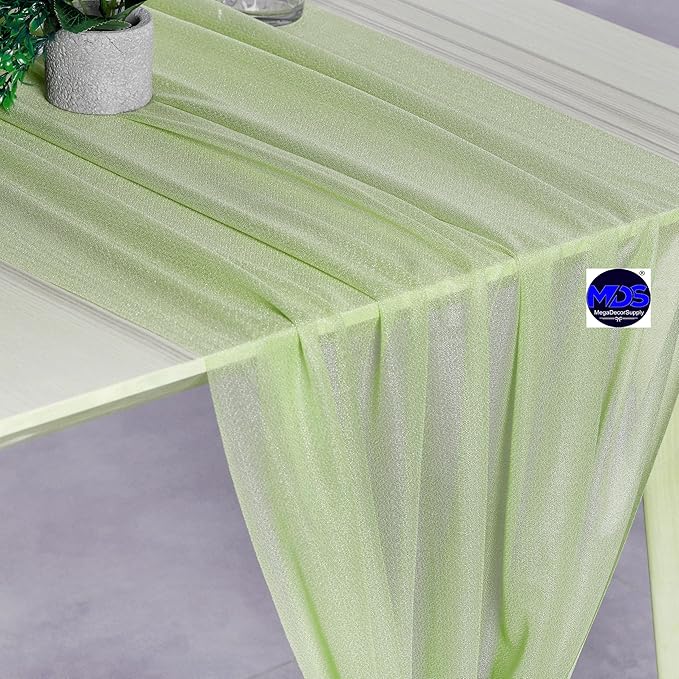 MDS 2 Pack 14ft Chiffon Table Runner 29 x 170 Inches Sheer Wedding Runner Romantic Rustic Table Runner for Wedding Decorations, Birthday Parties, Bridal Shower Party Arch Decor - Sage Green