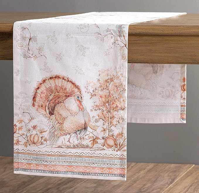 Maison d' Hermine Table Runner 100% Cotton Single Layer Table Runners 108 inches Long for Thanksgiving Christmas Decorations Home Kitchen Dining Party Wedding (Giving Thanks, 14.5" x 108")