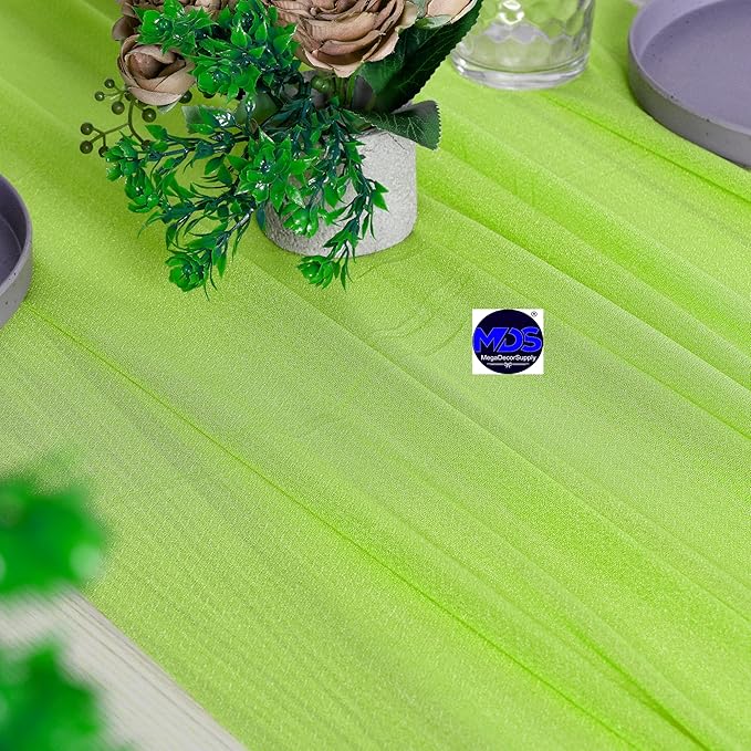 MDS 2 Pack 14ft Chiffon Table Runner 29 x 170 Inches Sheer Wedding Runner Romantic Rustic Table Runner for Wedding Decorations, Birthday Parties, Bridal Shower Party Arch Decor - Parrot Green