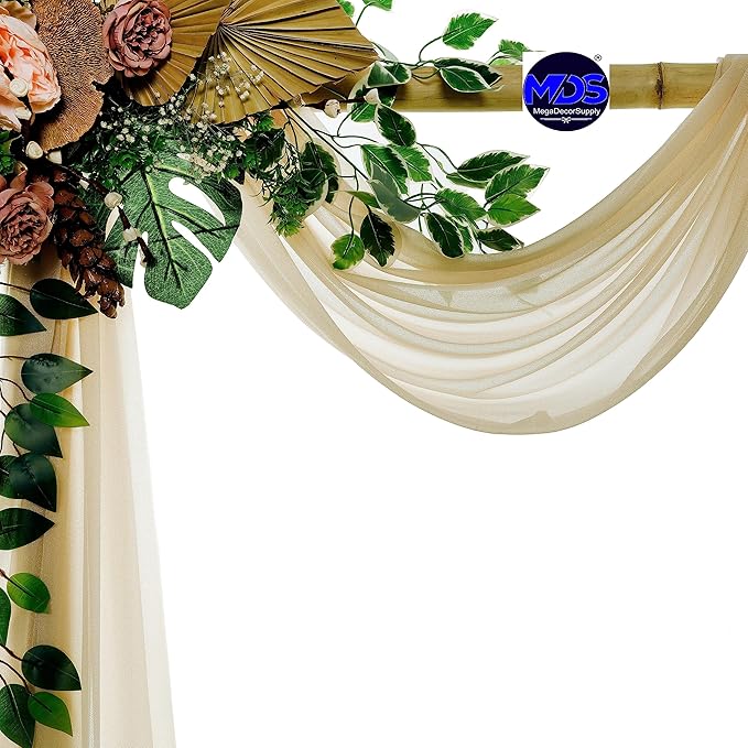 MDS Halloween Chiffon Draping Fabric - 2 Panel, 30" Wide x 50ft Long - Sheer Spooky Arbor & Canopy Drapery for Haunted House Backdrops, Party Ceilings, DIY Costumes & Themed Events - Champagne Gold