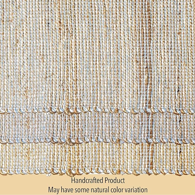 Chardin Home Natural Jute & Sky Blue-White Placemats, Set of 4 – Rustic Handmade Boho Table Mats, 13x19 in Dining Table Placemats - Kitchen, Everyday Meals, Holidays, Farmhouse or Modern Table Décor