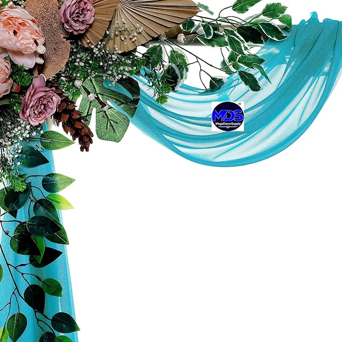 MDS Halloween Chiffon Draping Fabric - 2 Panel, 30" Wide x 75ft Long - Sheer Spooky Arbor & Canopy Drapery for Haunted House Backdrops, Party Ceilings, DIY Costumes & Themed Events - Peacock Blue