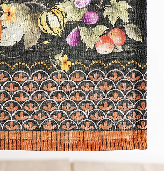 Maison d' Hermine Table runner 100% Cotton Single Layer Table Runners 72 inches long for Thanksgiving Christmas Decorations Home Kitchen Dining Party Wedding (Pumpkin Garden - Dark Green, 14.5" x 72")